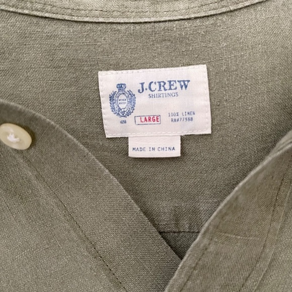 EUC - J.Crew Men's Olive Green Linen Military Shirt Size L - Picture 8 of 9